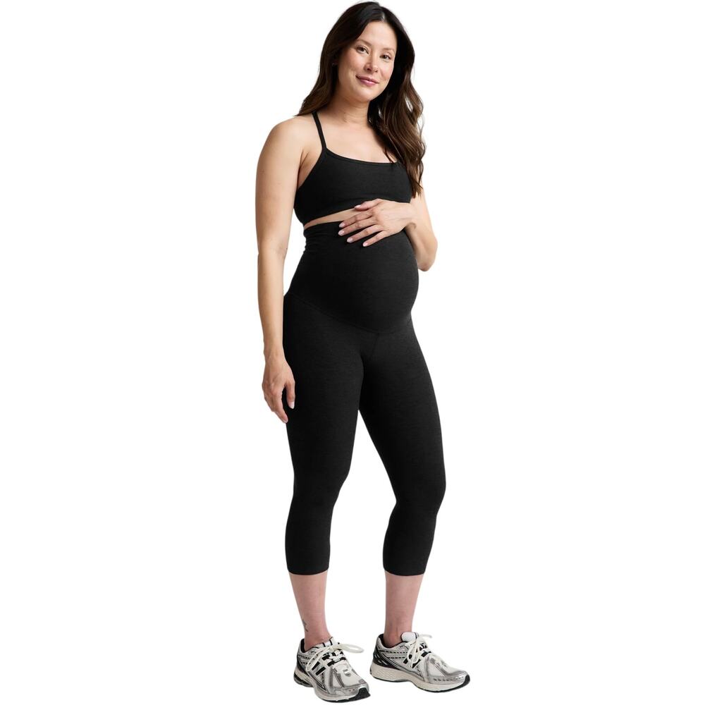 Beyond Yoga Love the Bump Maternity Capri Leggings Black Spacedye Darkest Night